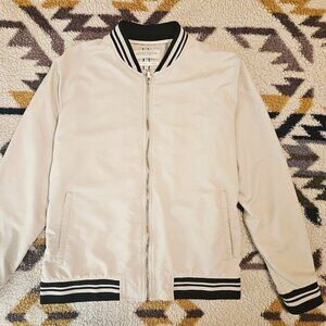 Ricky Singh Men's Denim Flower Bomber Oxford Jacket Lightweight White Size L